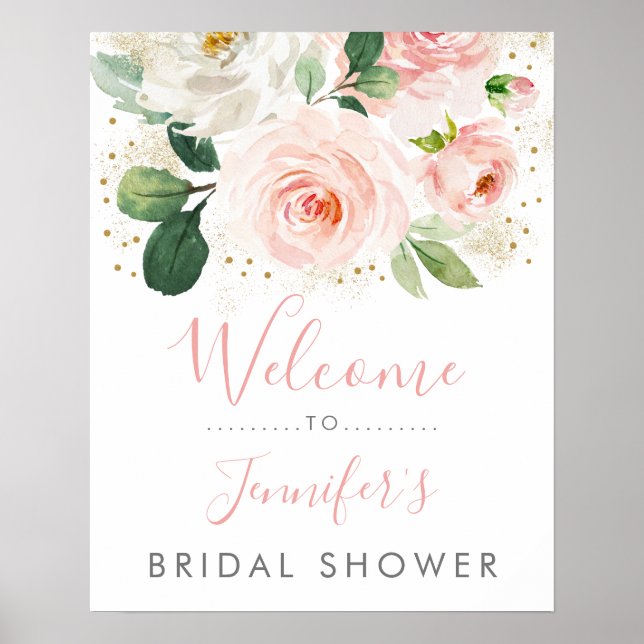 Blush Pink Gold Floral Brautparty Willkommen Poster (Vorne)