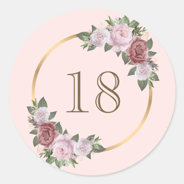 Blush Pink Gold Floral Custom Number Aufkleber (Vorderseite)