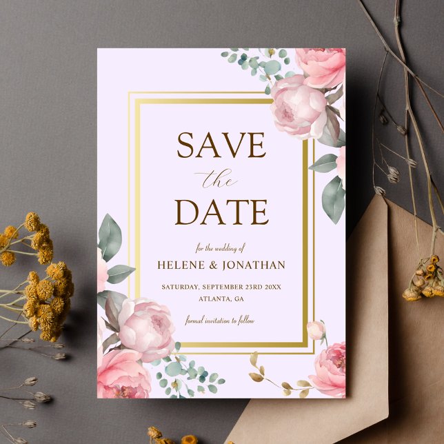 Blush Pink Gold Floral Elegante Hochzeit Save The Date (Blush Pink Gold Floral Elegant Wedding Save The Date)