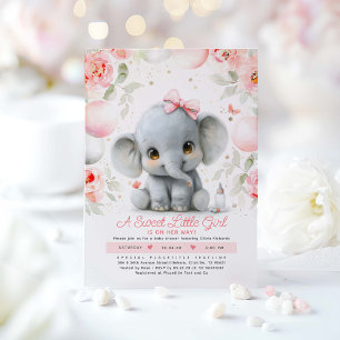 Blush Pink Gold Floral Elephant Baby Dusche Einladung