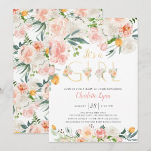 Blush Pink Gold Floral Es ist eine Girl Baby Dusch Einladung