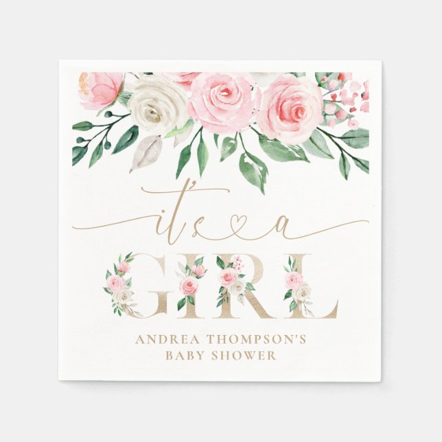 Blush Pink Gold Floral Es ist eine Girl Baby Dusch Serviette (Vorderseite)