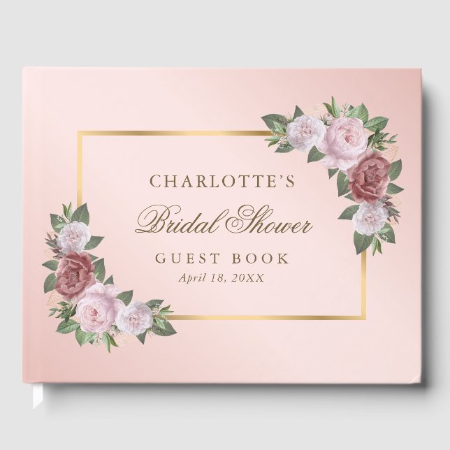 Blush Pink Gold Floral Fête des mariées Livre d'in (Recto)