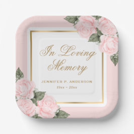 Blush Pink Gold Floral Gedenkfeier Beerdigung Pappteller