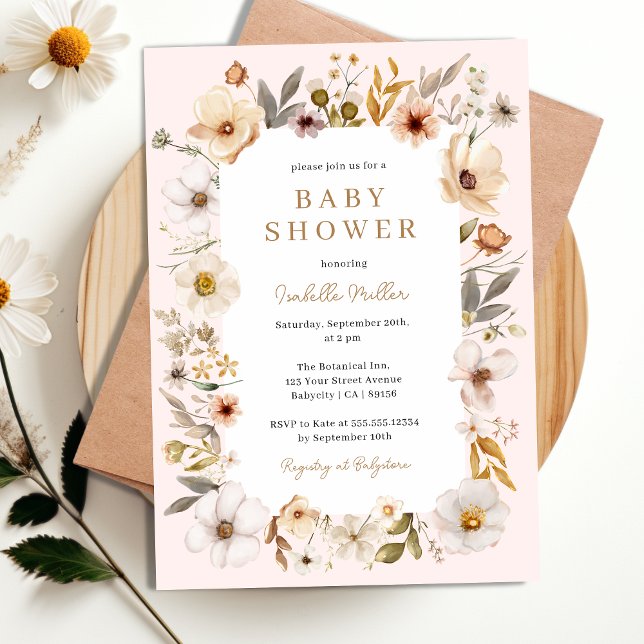 Blush Pink Gold Floral Girl Kinderdusche Einladung (Blush Pink Gold Floral Girl baby shower Invitation)