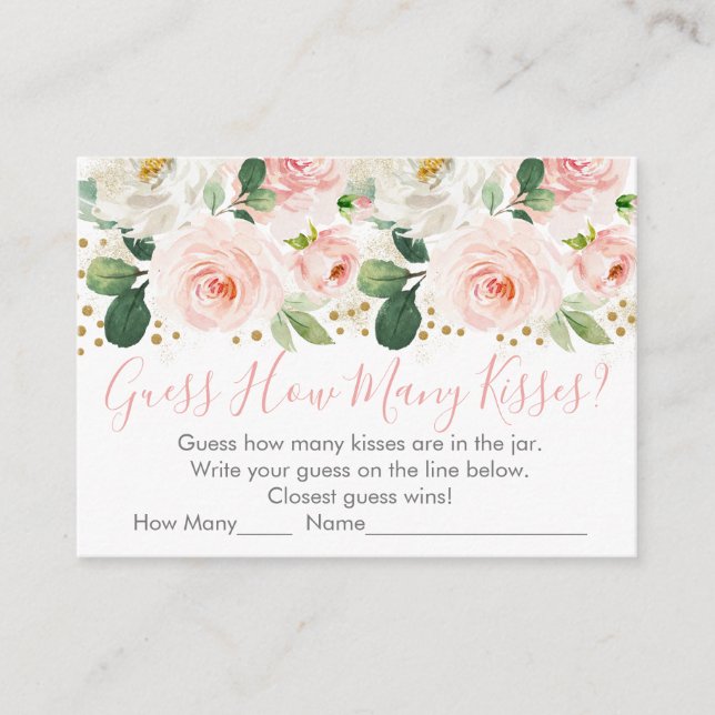 Blush Pink Gold Floral Guess Wie viele Dusche Spie Begleitkarte (Vorderseite)
