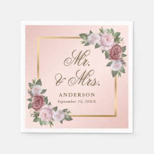 Blush Pink Gold Floral Mr. und Mrs. Wedding Napkin Serviette