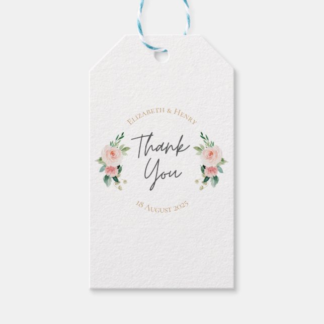 Blush pink gold floral peony thank you wedding  geschenkanhänger (Vorderseite)