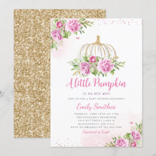 Blush Pink Gold Floral Pumpkin Girl Baby Dusche Einladung