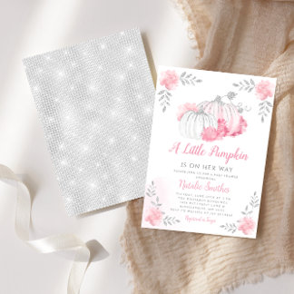 Blush Pink Gold Floral Pumpkin Girl Baby Dusche Einladung