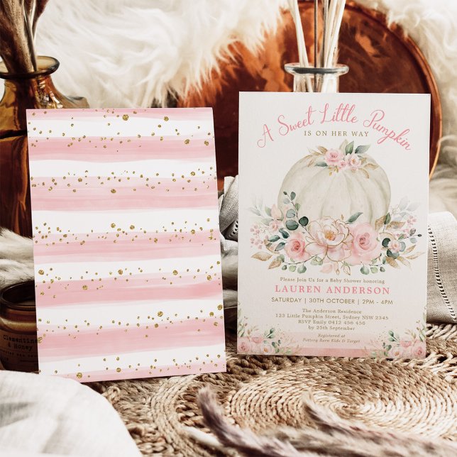 Blush Pink Gold Floral Pumpkin Girl Baby Dusche Einladung (Von Creator hochgeladen)