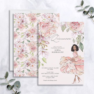 Blush Pink Gold Floral Quinceñera 15. Geburtstag Einladung
