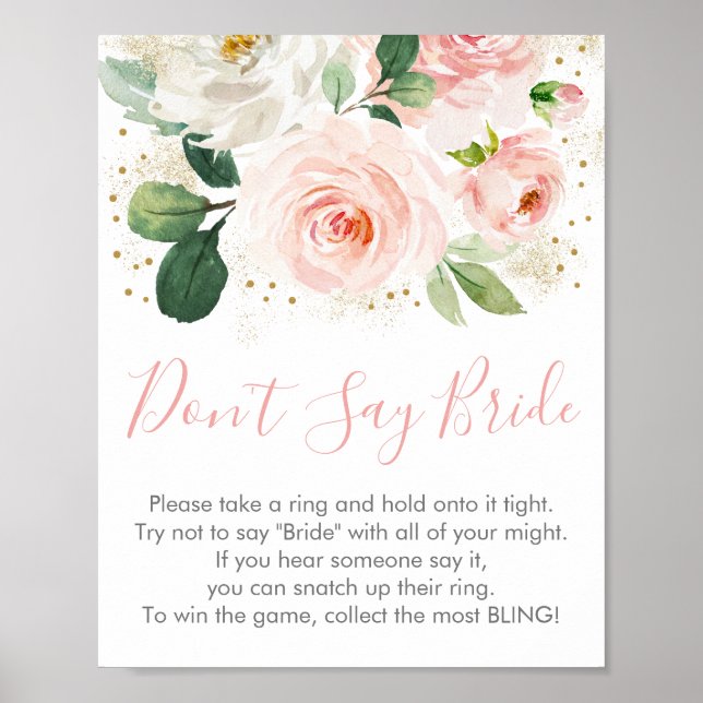 Blush Pink Gold Floral Sage nicht Bride Game Poster (Vorne)