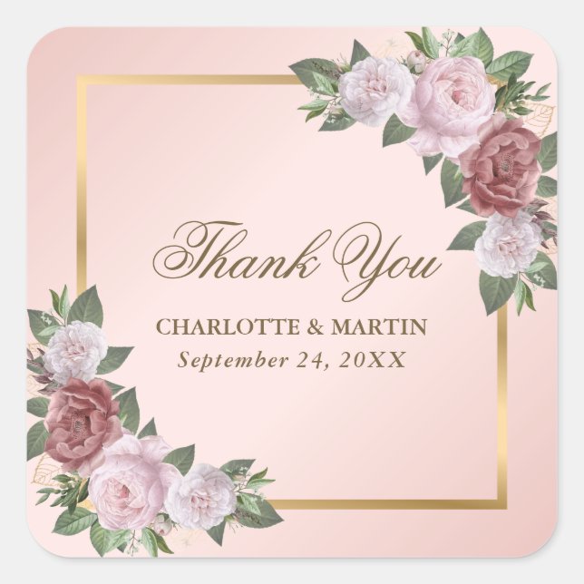 Blush Pink Gold Floral Vielen Dank Sticker (Vorderseite)
