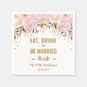 Blush Pink Gold Floral Wedpaper Napkins Serviette