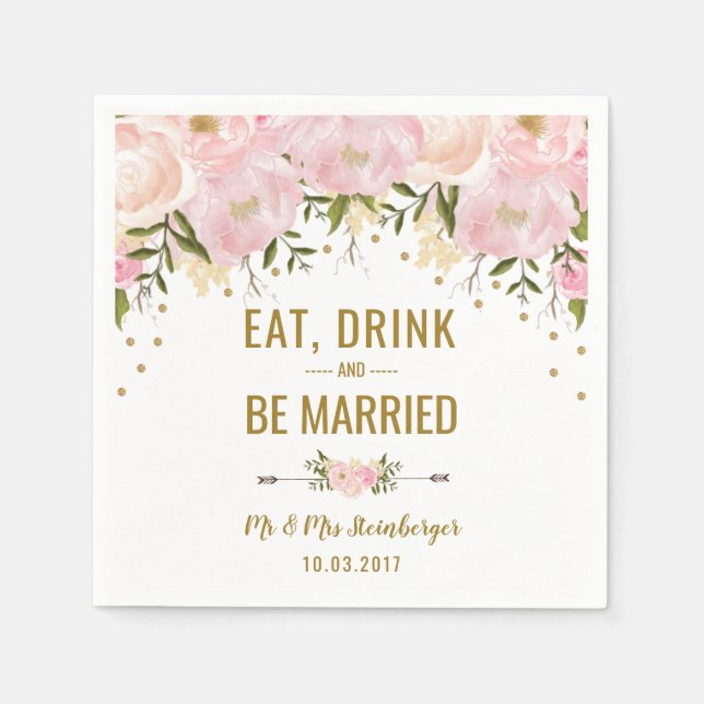 Blush Pink Gold Floral Wedpaper Napkins Serviette (Vorderseite)