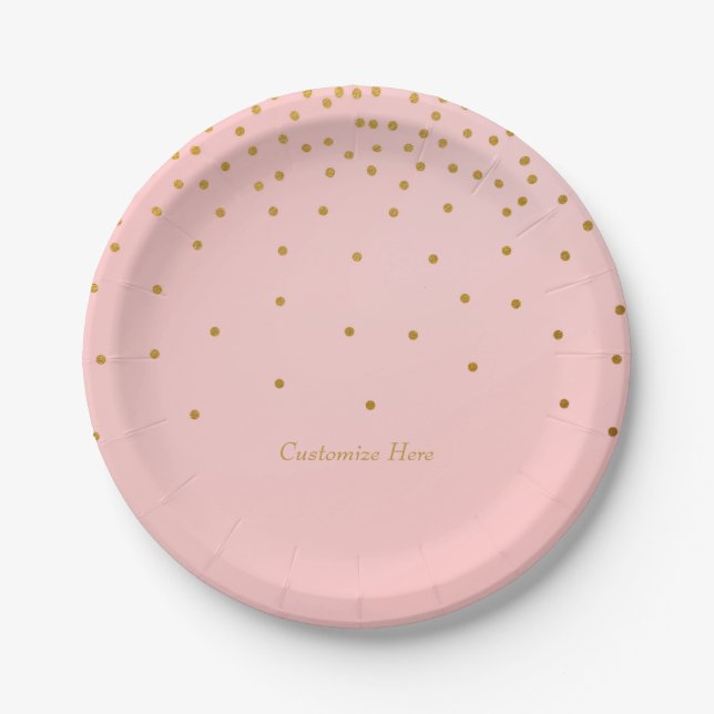 Blush Pink & Gold Foil Confetti Dots Party Teller (Vorderseite)