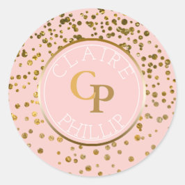 Blush Pink Gold Foil Confetti | Monografische Hoch Runder Aufkleber