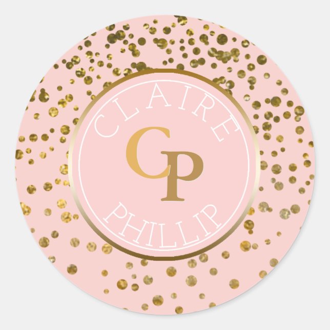 Blush Pink Gold Foil Confetti | Monografische Hoch Runder Aufkleber (Vorderseite)