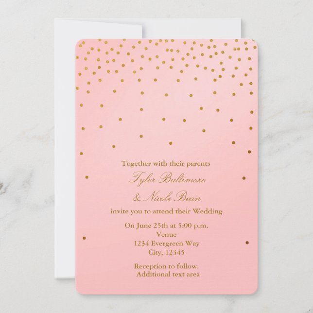 Blush Pink & Gold Foil Dots Moderne Einladungen (Vorderseite)