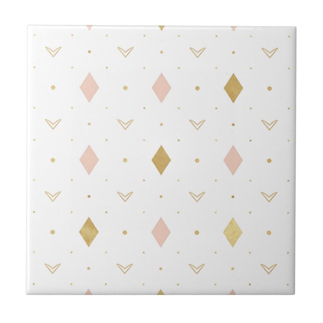Blush Pink Gold Geometric Pattern Fliese (Vorderseite)
