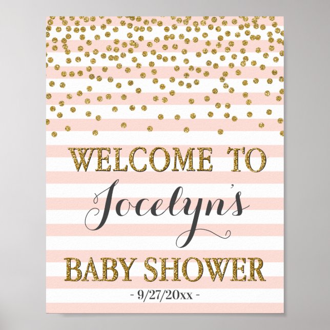 Blush Pink Gold Girl Baby Dusche Begrüßungszeichen Poster (Vorne)