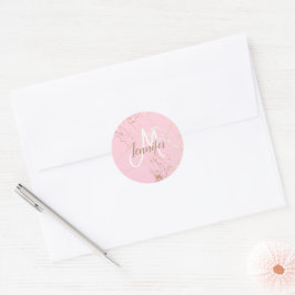 Blush Pink Gold Girl Script Monogram Runder Aufkleber