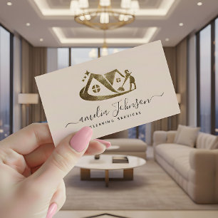 Blush Pink Gold Glitter Hausreinigungsdienst     Visitenkarte