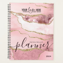 Blush Pink Gold Glitzer Agate Business Logo 2024
