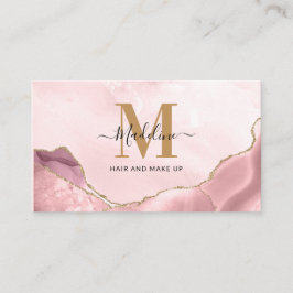 Blush Pink Gold Glitzer Agate Marble Monogram Visitenkarte