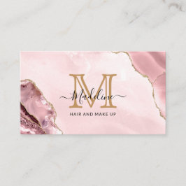 Blush Pink Gold Glitzer Agate Marble Monogram Visitenkarte