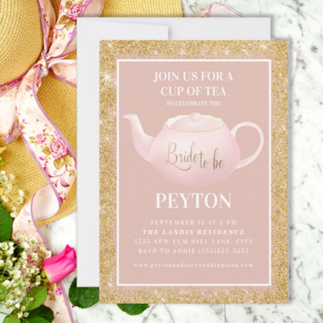 Blush Pink Gold Glitzer Bridal Tee Party Dusche Einladung (Cute pink and gold Bridal Shower Tea invitation)