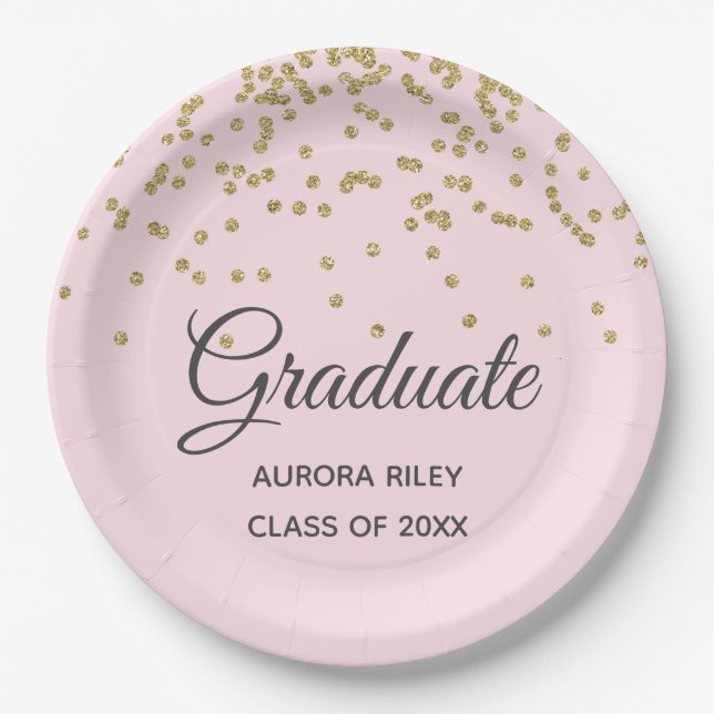 Blush Pink Gold Glitzer Confetti Abschluss Gefalle Pappteller (Vorderseite)