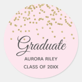 Blush Pink Gold Glitzer Confetti Abschluss Gefalle Runder Aufkleber