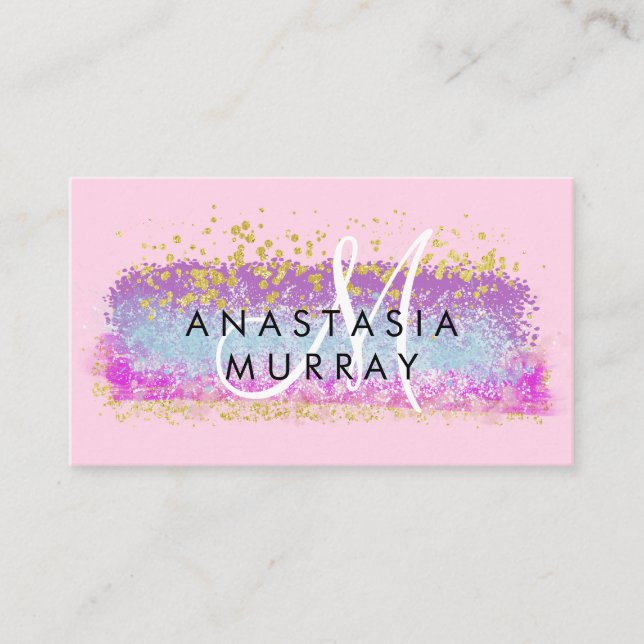 Blush Pink & Gold Glitzer Farbige weiße Monogramm Visitenkarte (Vorderseite)