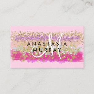 Blush Pink & Gold Glitzer Farbige weiße Monogramme Visitenkarte