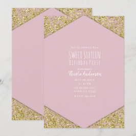 Blush Pink Gold Glitzer Flakes Glam Sweet 16 Party Einladung