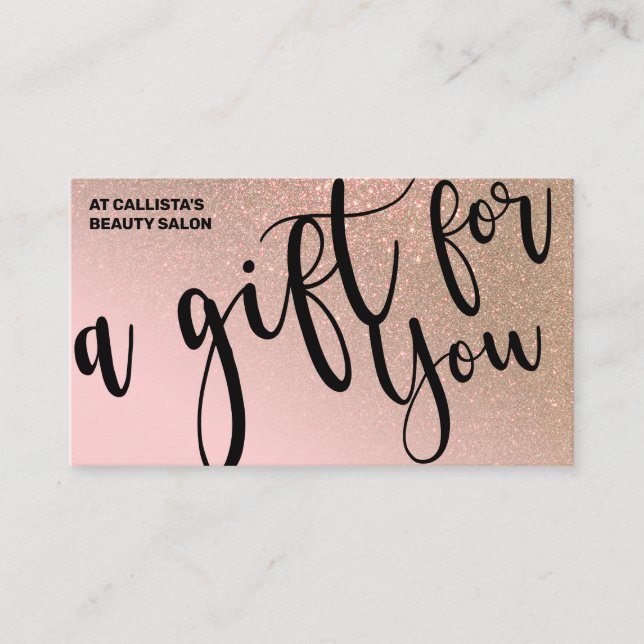 Blush Pink Gold Glitzer Geschenkgutschein Visitenkarte (Vorderseite)