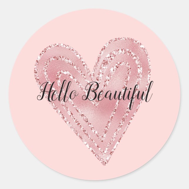 Blush Pink Gold Glitzer Glitzy Herz Runder Aufkleber (Vorderseite)