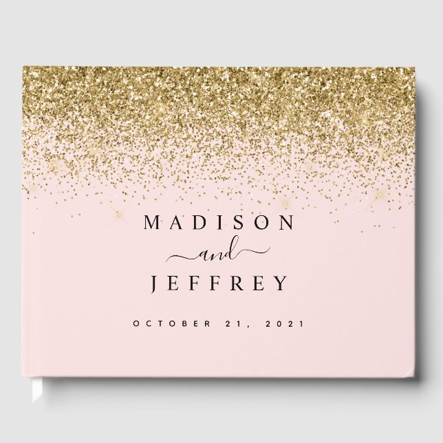 Blush Pink & Gold Glitzer Hochzeit Gästebuch (Vorderseite)