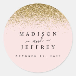 Blush Pink & Gold Glitzer Hochzeit Runder Aufkleber
