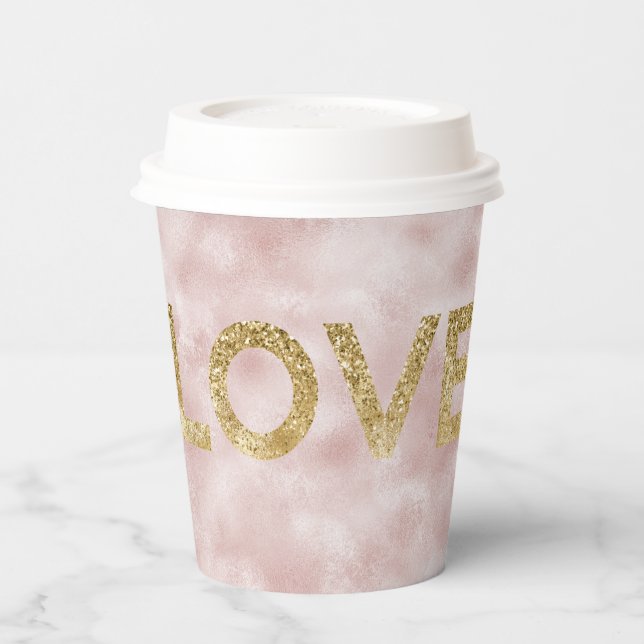 Blush Pink Gold Glitzer Liebe Pappbecher (Links)