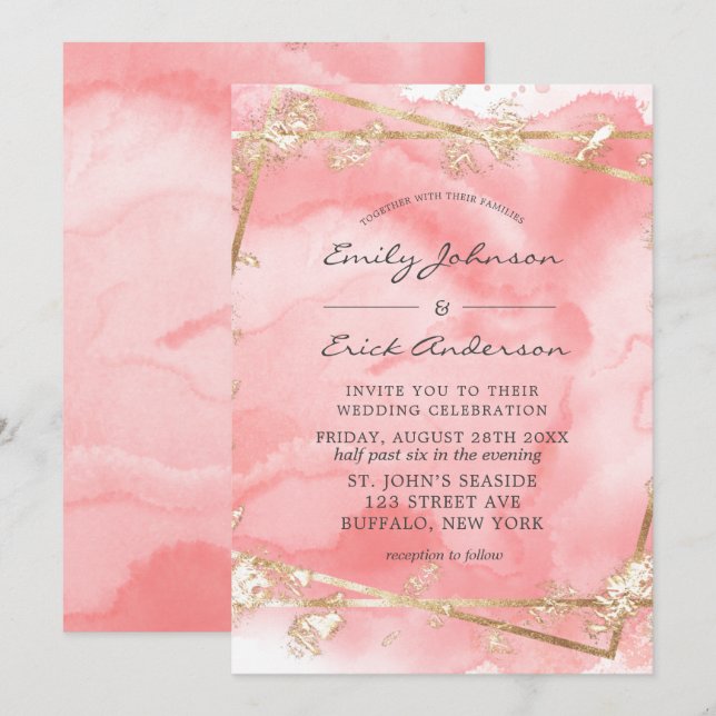 Blush Pink Gold Glitzer Märchenhafte Hochzeit Einladung (Vorne/Hinten)