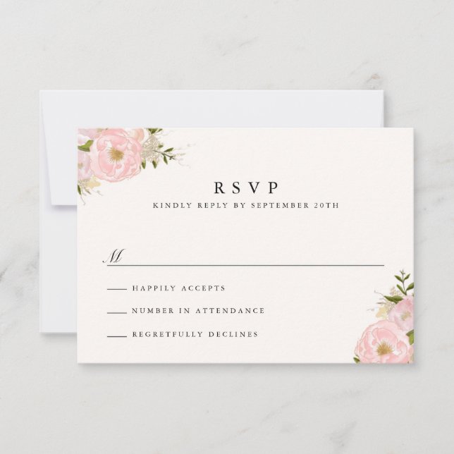 Blush Pink Gold Glitzer Peony RSVP Cards (Vorderseite)