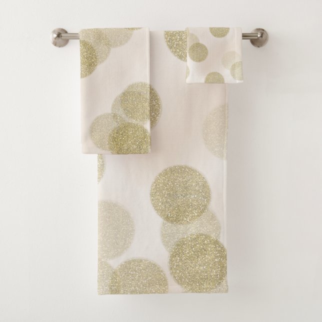 Blush Pink & Gold Glitzer Polka Moderne Eleganz Badhandtuch Set (Insitu)