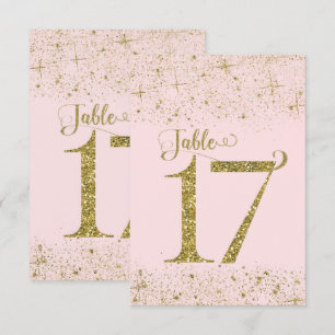 Blush Pink Gold Glitzer Tischnummern Nummer 17
