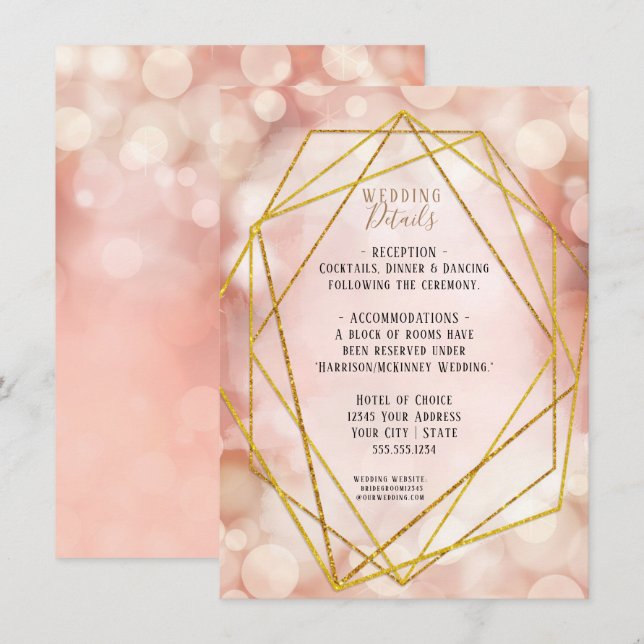 Blush Pink Gold Glitzer Twinkle Leuchten Details Einladung (Vorne/Hinten)