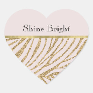 Blush Pink Gold Glitzer Zebra Herz-Aufkleber