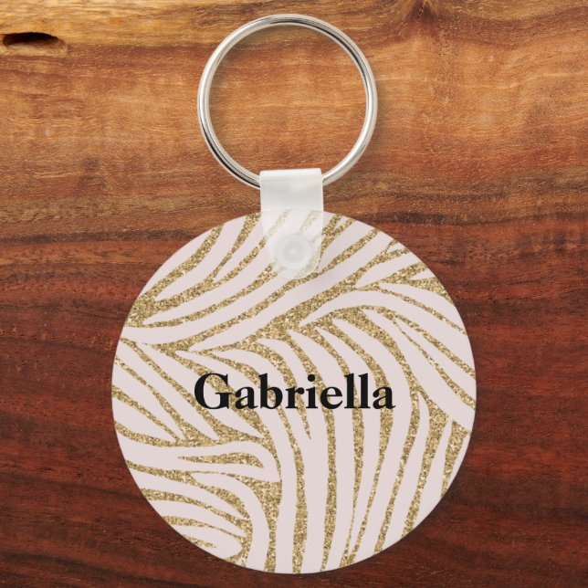 Blush Pink Gold Glitzer Zebra Schlüsselanhänger (Vorderseite)