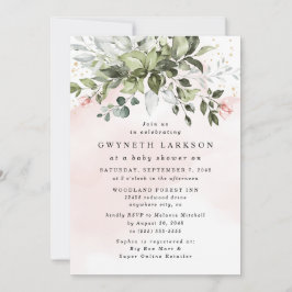 Blush Pink Gold Greenery Dusty Blue Baby Dusche Einladung